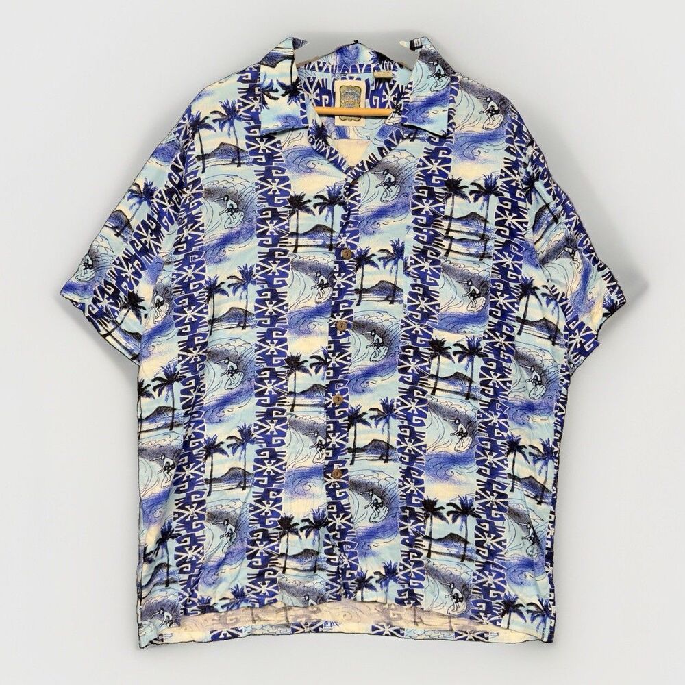 Ocean Current Vintage Original Hawaiian Shirt Men's L Rayon Hula Surf Hawaii 90s